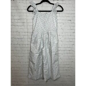 Janie and Jack Kids Floral Ruffle Strap Wide Leg Jumpsuit White Blue Size 8